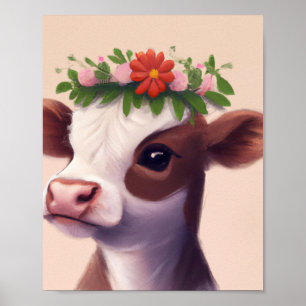 Baby Cow med Flower Krona Poster