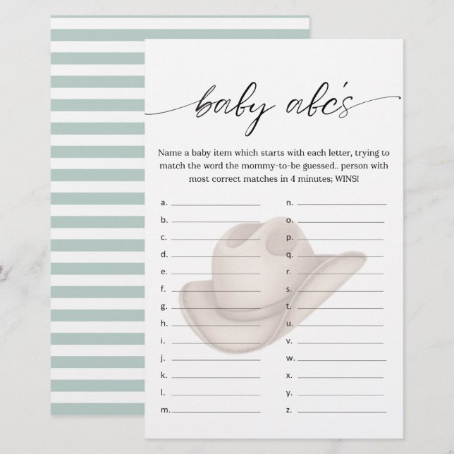 Baby Cowboy ABC Shower Game with Green (Fram/baksida)