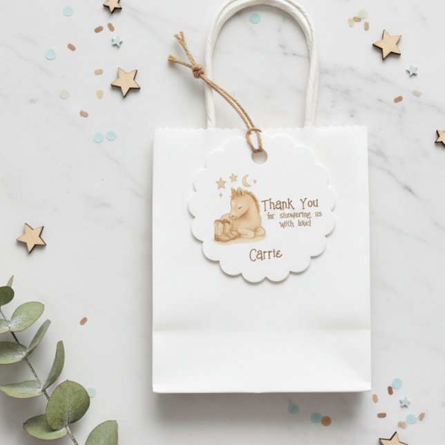 Baby Cowboy Boots and Foal Baby Shower Tack Gåvor Etiketter (Personalized baby shower thank you gift bag tag )