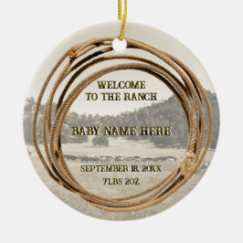 Baby Cowboy eller Cowgirl Announcement Julgransprydnad Keramik