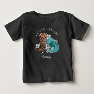 Baby Cowgirl cowboystövlar som turkos brunt namn T Shirt