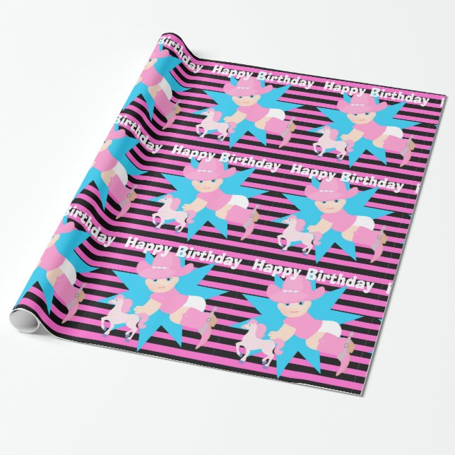 Baby Cowgirl Grattis på födelsedagen Presentpapper (Utrullad)