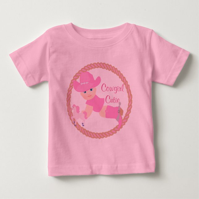 Baby Cowgirl Rosa Hat Boots and Horse Hoodie T-shirt (Framsida)