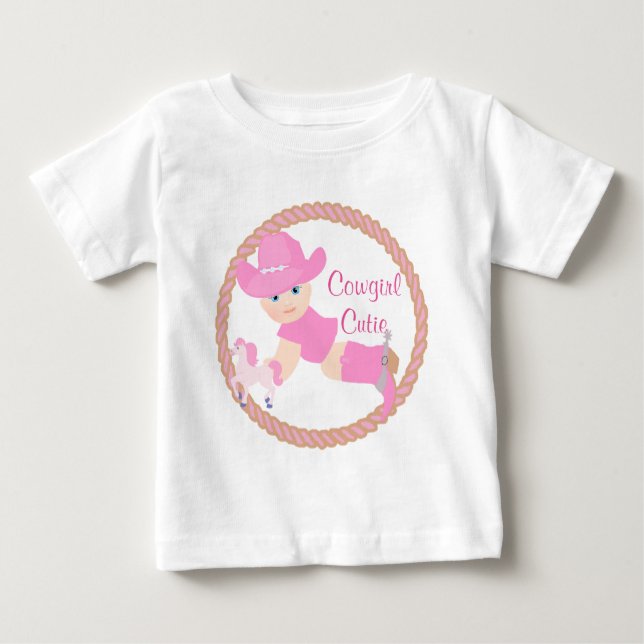 Baby Cowgirl Rosa hattstövlar och hästdräkt Tee Shirt (Framsida)