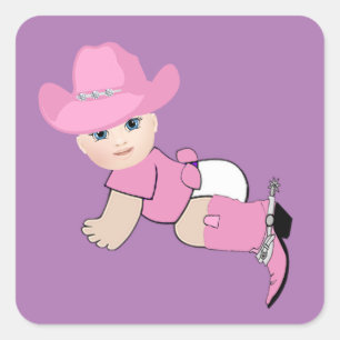 Baby Cowgirl with Rosa Hat and Boots Fyrkantigt Klistermärke