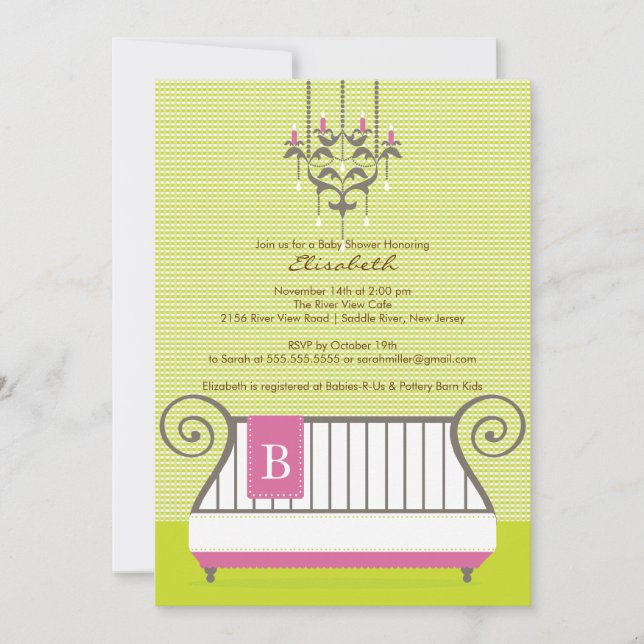 Baby Crib Baby Shower-inbjudan Chic Girl Rosa Inbjudningar (Framsida)