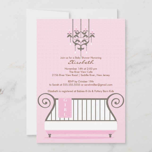 Baby Crib Baby Shower-inbjudan Chic Girl Rosa Inbjudningar (Framsida)