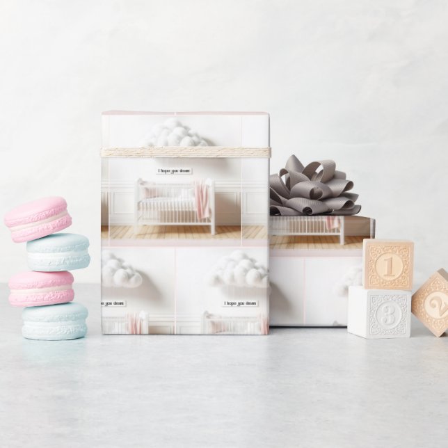 Baby Crib i en hemstad med moln Presentpapper (Baby Shower)