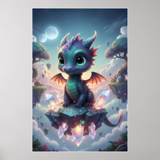 Baby Crystal Dragon | Cute Fantasy Art Poster (Framsidan)