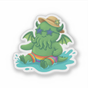 Baby Cthulhu som leker i vattnet Klistermärken