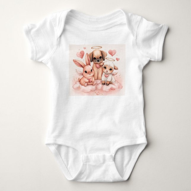 Baby Cupid Animals Valentine’s One Piece T Shirt (Framsida)