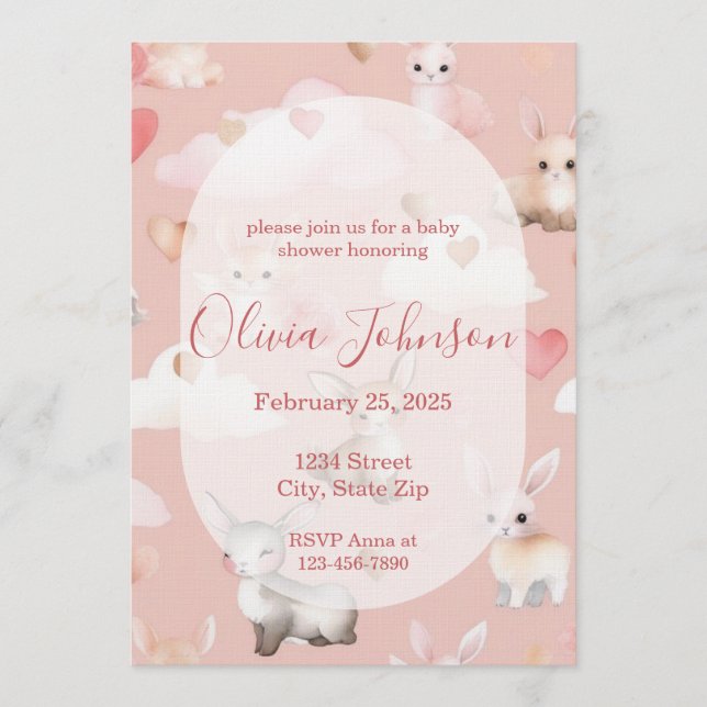 Baby Cupid Djur Baby Shower Inbjudan (Framsida)