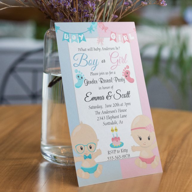 Baby Cute Rosa Blue Gender Reveal Party Inbjudningar (Skapare uppladdad)