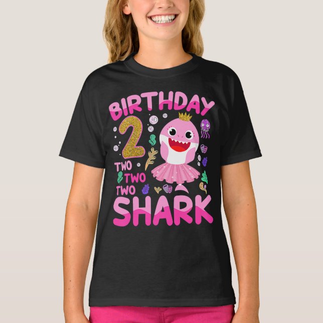 Baby Cute Shark 2:a födelsedagstjugflickan 2 år ga T Shirt (Framsida)