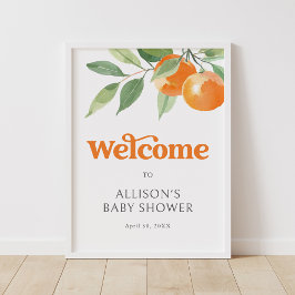 Baby Cutie Orange Baby Shower Välkomstskylt Poster