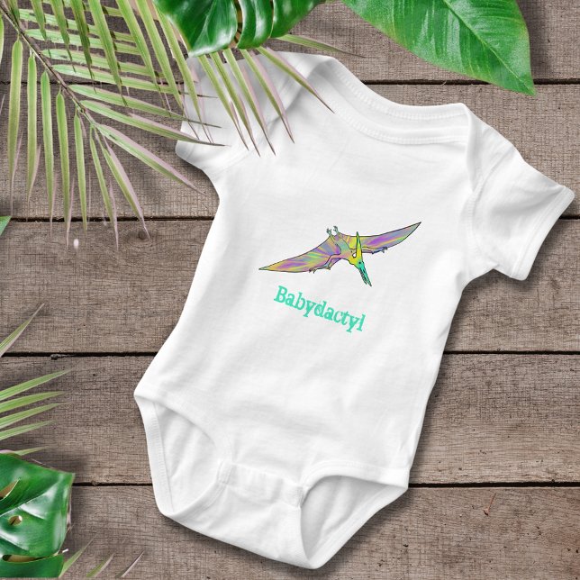 Baby dactylus Färgglad Pterodactylus Söt dinosauri T Shirt (Cute pterodactyl dinosaur funny word play fun colorful dino baby vest)