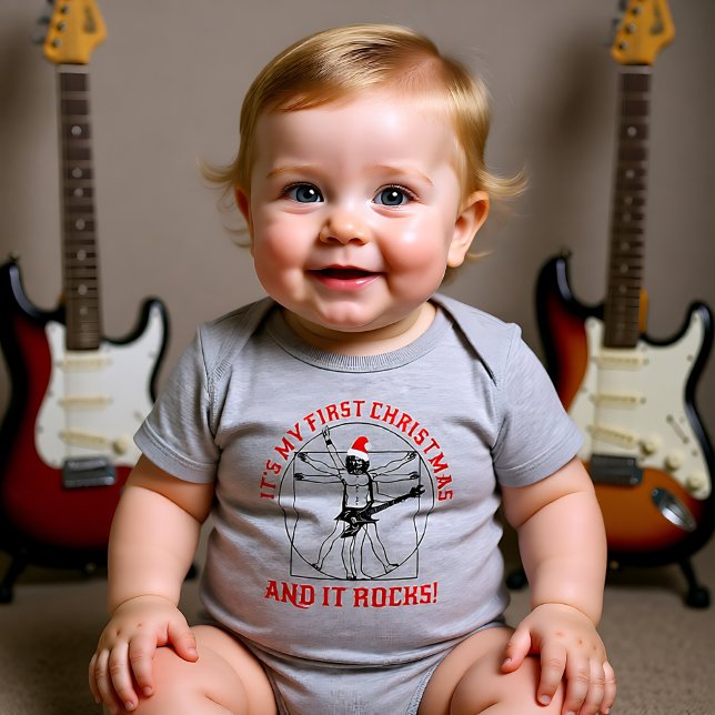 🎵 🎸 🎄 Baby DaVinci Rocking X-mas svart T Shirt (Baby's DaVinci Rocking X-mas black Baby Bodysuit)