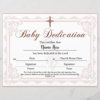 Baby Dedication Certificate Rosa Girl Girl