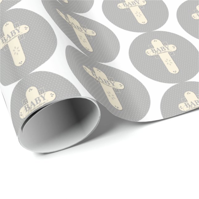 Baby-dedicationskräm & Grå Kors Presentpapper (Rullad Hörn)