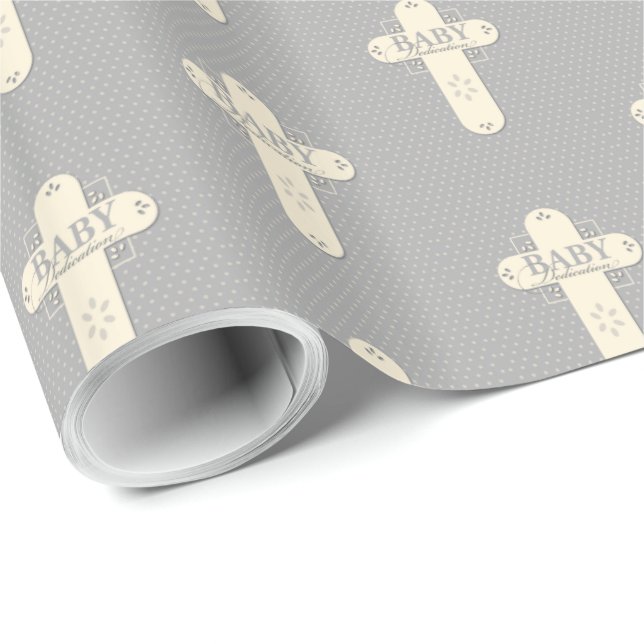 Baby-dedikation kräm och grå kors presentpapper (Rullad Hörn)