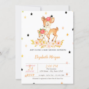 Baby Deer Blommor Stjärnor, Prinsessa Barnkalas Inbjudningar