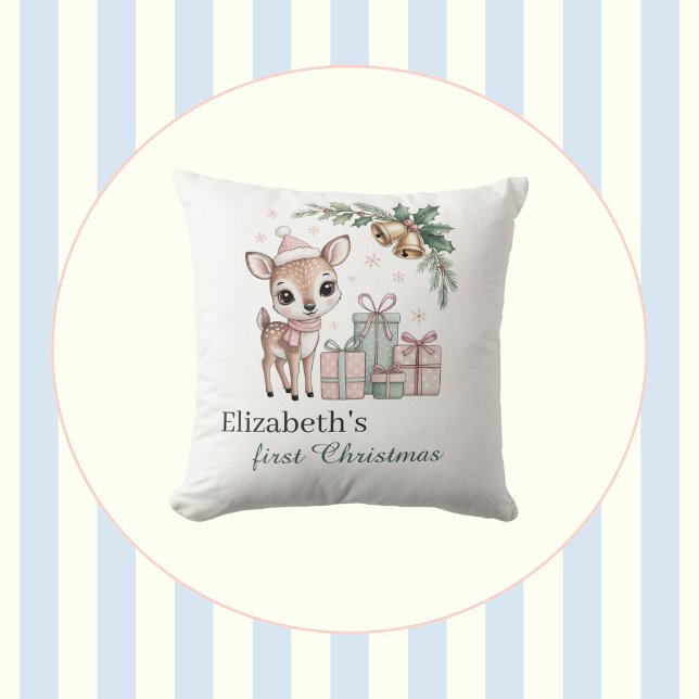 Baby Deer Christmas Personalized Reindeer Holiday Kudde (Skapare uppladdad)