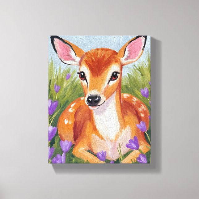 Baby Deer Fawn Animal Painting Canvastryck (Framsida)