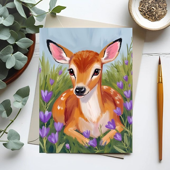 Baby Deer Fawn Animal Watercolor Painting Card (Skapare uppladdad)