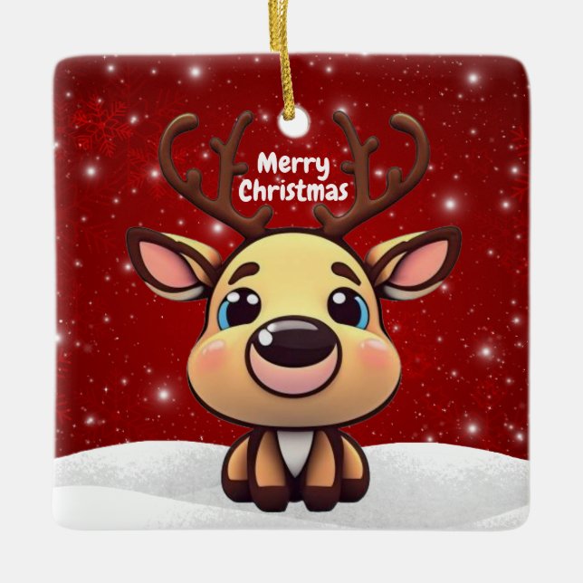 Baby Deer, Fawn, Doe 🦌 🎄Cute Merry Christmas Julgransprydnad Keramik (Framsida)