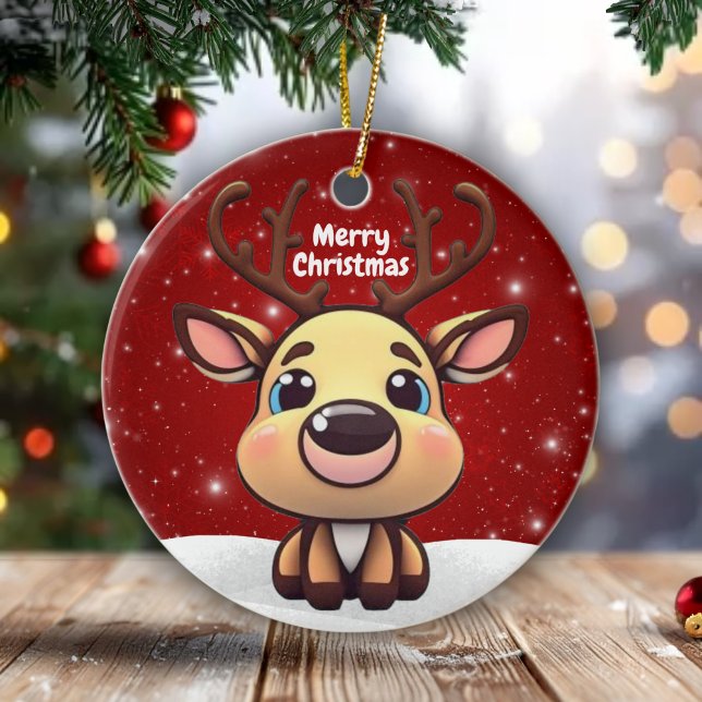Baby Deer, Fawn, Doe 🦌 🎄Cute Merry Christmas Julgransprydnad Keramik (Skapare uppladdad)
