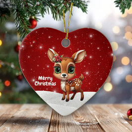 Baby Deer, Fawn, Doe 🦌 🎄Cute Merry Christmas Julgransprydnad Keramik