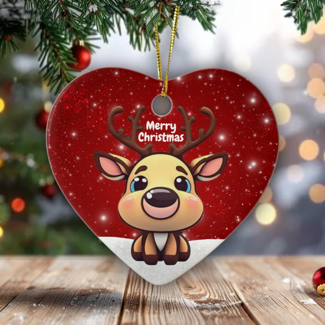 Baby Deer, Fawn, Doe 🦌 🎄Cute Merry Christmas Julgransprydnad Keramik (Skapare uppladdad)