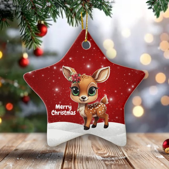 Baby Deer, Fawn, Doe 🦌 🎄Cute Merry Christmas Julgransprydnad Keramik (Skapare uppladdad)
