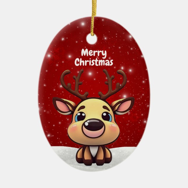 Baby Deer, Fawn, Doe 🦌 🎄Cute Merry Christmas Julgransprydnad Keramik (Framsidan)