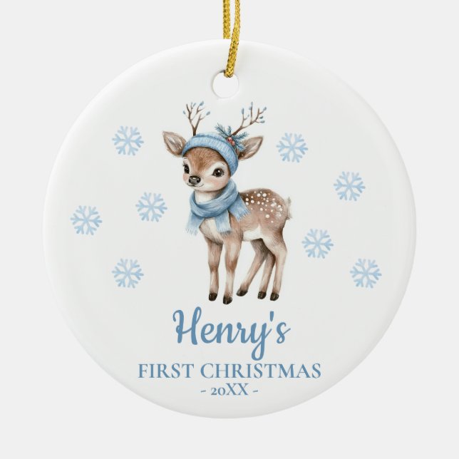 Baby Deer Personalized Baby's First Christmas Julgransprydnad Keramik (Framsidan)