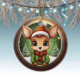 Baby Deer Rustic Doe Character Fawn Xmas Tree 🦌🎄 Julgransprydnad Keramik