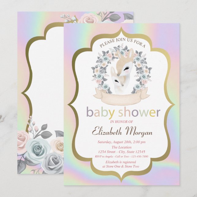 Baby Deers Ram Ro HoloGraphics Baby Shower Inbjudningar (Fram/baksida)