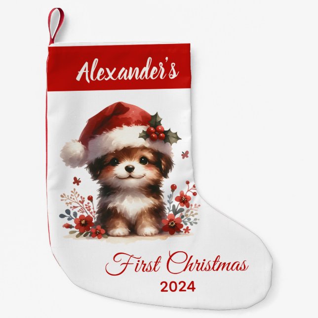Baby, den första vackra Hund, personlig Liten Julstrumpa (Framsidan)