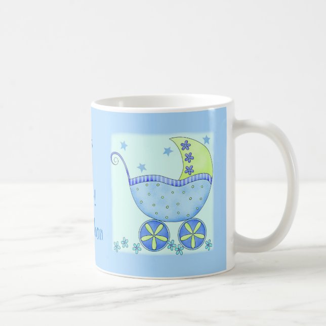 Baby "Dess A Boy" Namn Personlig Blue Kaffemugg (Höger)