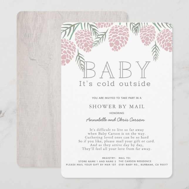 Baby dess Kall Rosa Gräs Cone Baby Shower by Mail Inbjudningar (Fram/baksida)