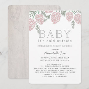 Baby dess Kall Rosa Gräs Cone Drive by Baby Shower Inbjudningar