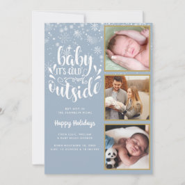 Baby dess Kall utanför Blå 3-fotoläge Julkort