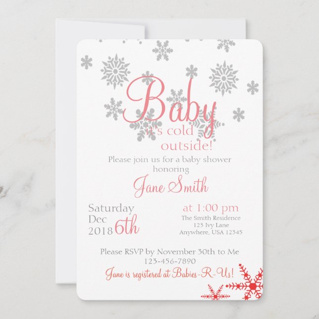 Baby dess kall utanför Coral Snowflake Inbjudningar (Framsida)