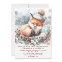 Baby dess kall utanför den söta rävskogen snöfling