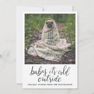 Baby dess Kall utanför handskrivet Helgdag-foto Julkort