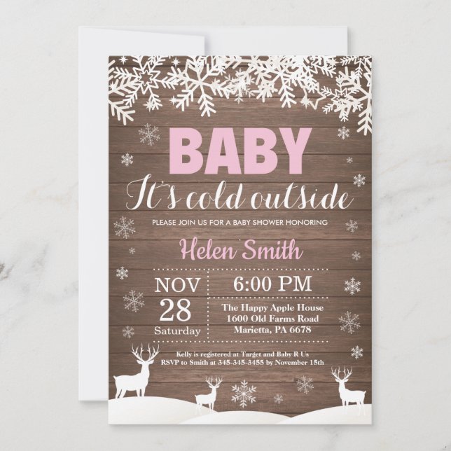 Baby dess Kall utanför Hjort Winter Girl Baby Show Inbjudningar (Framsida)