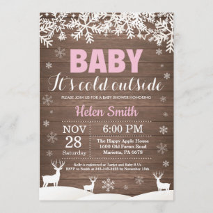 Baby dess Kall utanför Hjort Winter Girl Baby Show Inbjudningar