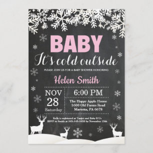 Baby dess Kall utanför Hjort Winter Girl Baby Show Inbjudningar