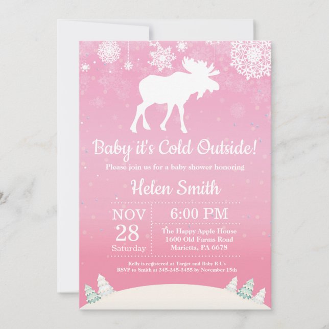 Baby dess Kall utanför Moose Girl Baby Shower Inbjudningar (Framsida)