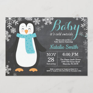 Baby dess Kall utanför Penguin Aqua Baby Shower Inbjudningar